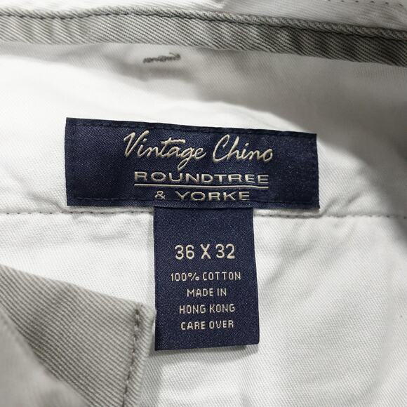 Roundtree & Yorke Pants Mens 36x32 Gray Vintage Chino Cotton Flat Front - Picture 6 of 7